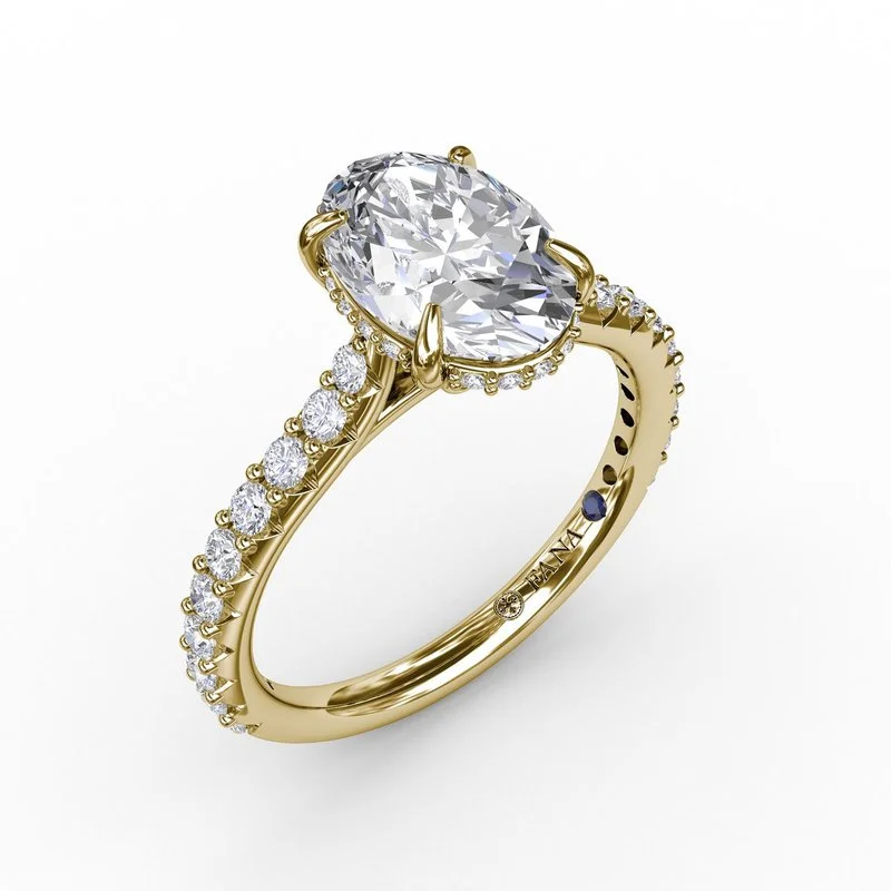 Ladies engagement rings luxurious halo rings-Classic Oval Diamond Solitaire Engagement Ring With Hidden Pavé Halo