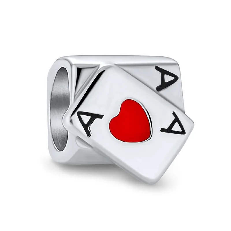 Ladies bracelets smart buying advice-Winner Casino Poker Ace of Hearts Charm Bead Sterling Silver for Bracelet