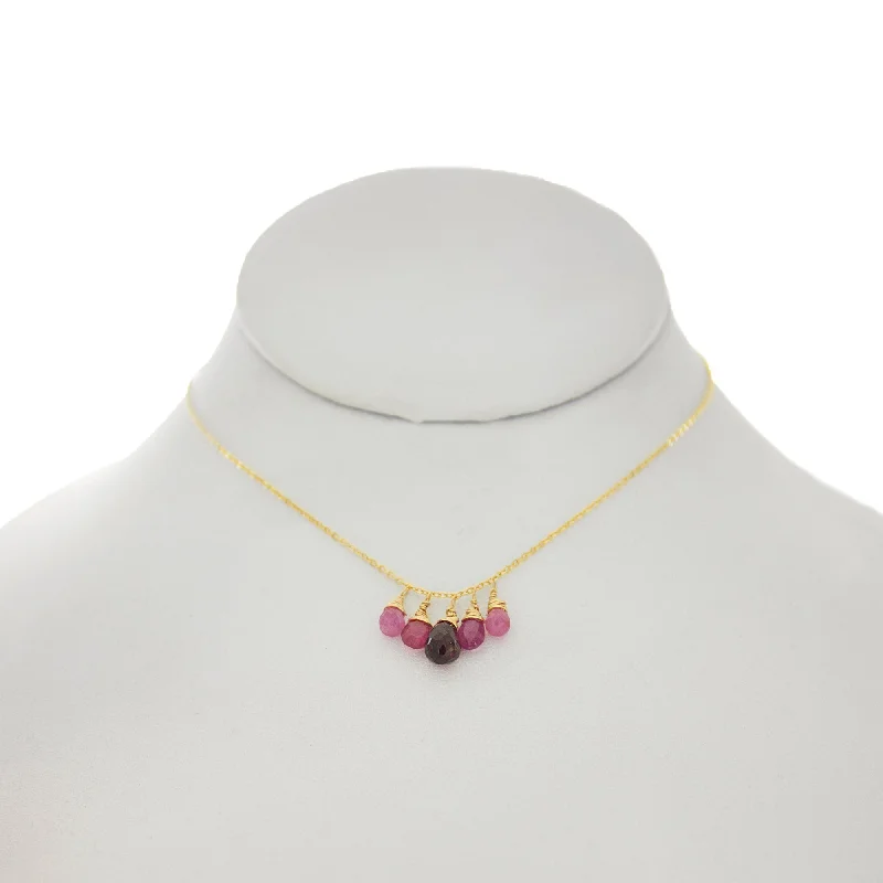 Ladies necklaces feather-inspired styles-China Rose - Pink Tourmaline & Pink Sapphire Drops Necklace