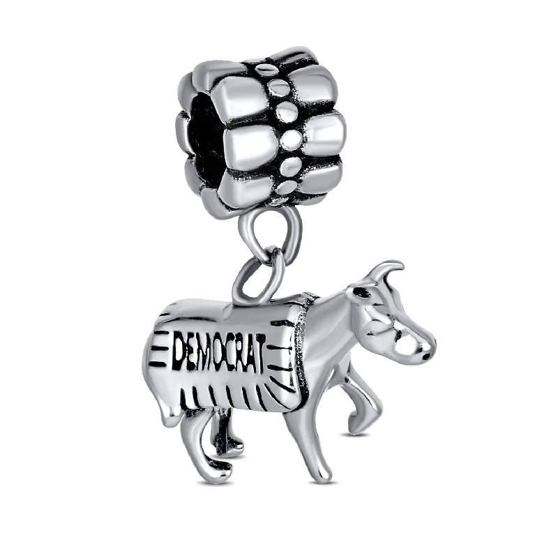 Ladies bracelets Valentine’s Day specials-USA Patriotic Democrat Donkey Dangle Charm Bead Sterling Silver for Bracelets