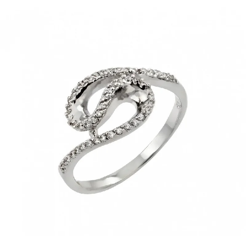 Ladies rings timeless craft styles-Silver 925 Rhodium Plated Clear Inlay CZ Loop Ring - BGR00811