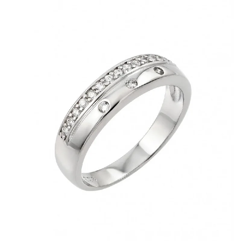 Ladies rings five-stone styles-Silver 925 Rhodium Plated Clear CZ Inlay Ring - STR00949