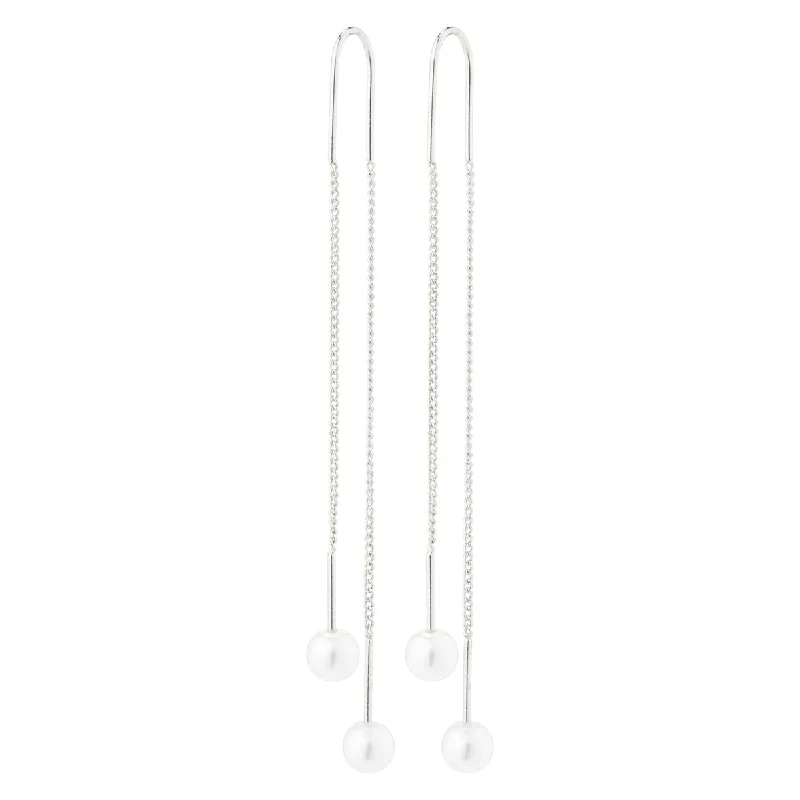 Ladies earrings standout unique styles-Euonia Silver Plated Pull Through Pearl Earrings