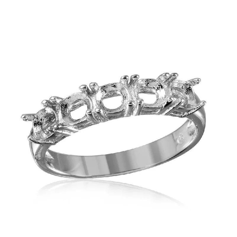 Ladies rings Halloween theme styles-Silver 925 Rhodium Plated 5 Stone Mounting Ring - BGR00487