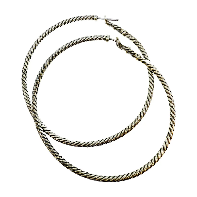 Ladies earrings cyberpunk style earrings-David Yurman Sterling Silver Cable Great Hoop Earrings