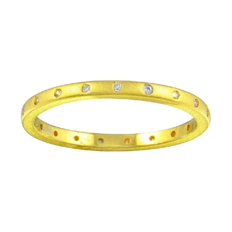 Ladies rings uniform width styles-Matte Finish Gold Plated 925 Sterling Silver CZ Eternity Ring - STR01112GP