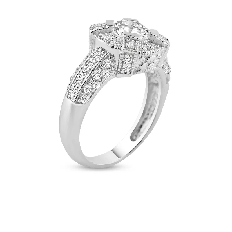 Ladies rings subtle beauty designs-Silver 925 Rhodium Plated Pave CZ Ring - ACR00017