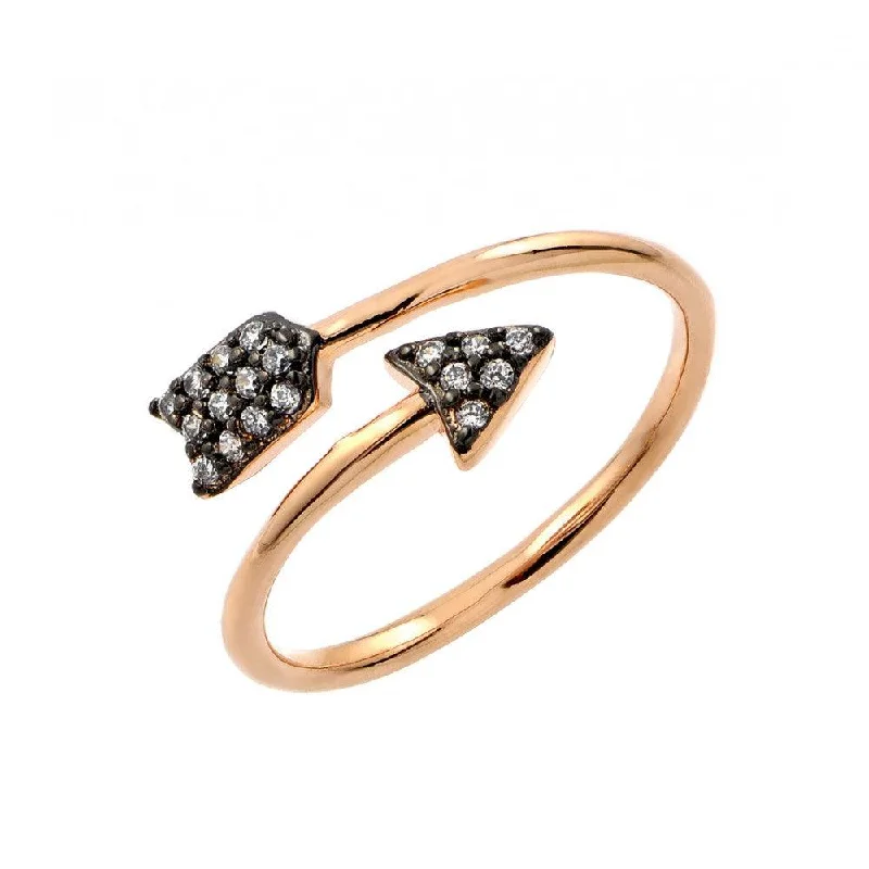 Ladies rings classic revival designs-Silver 925 Black Rhodium and Gold Plated 2 Toned Clear CZ Arrow Ring - BGR00860