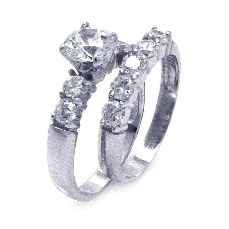 Ladies rings smooth surface rings-Silver 925 Rhodium Plated CZ Matching Ring Pair Set - STR00776