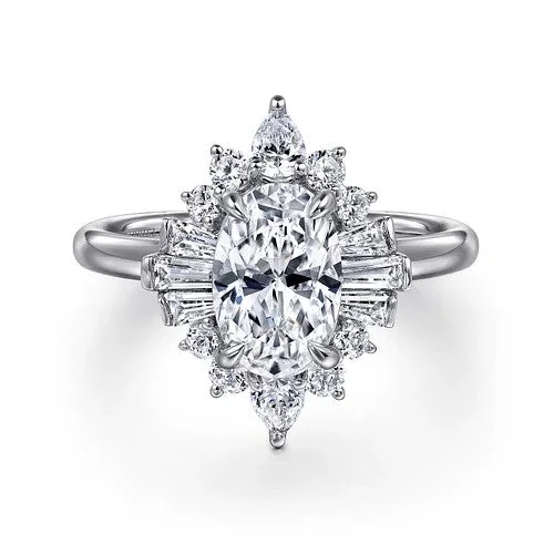 Ladies engagement rings lab-grown solitaires-Emarie - 14K White Gold Oval Halo Diamond Engagement Ring (Setting Only)