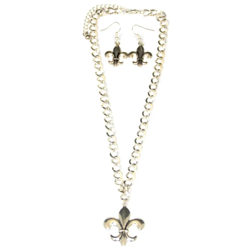 Ladies necklaces white gold styles-Fleur De Lis Necklace & Earrings