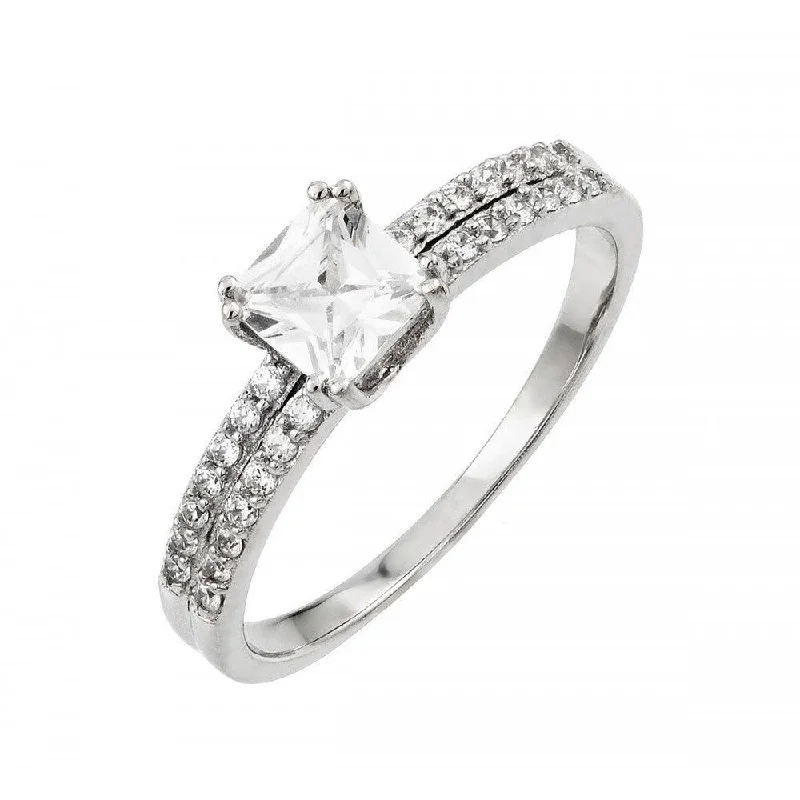 Ladies rings Christmas gift designs-Silver 925 Rhodium Plated Clear Princess Cut CZ Ring - STR00996