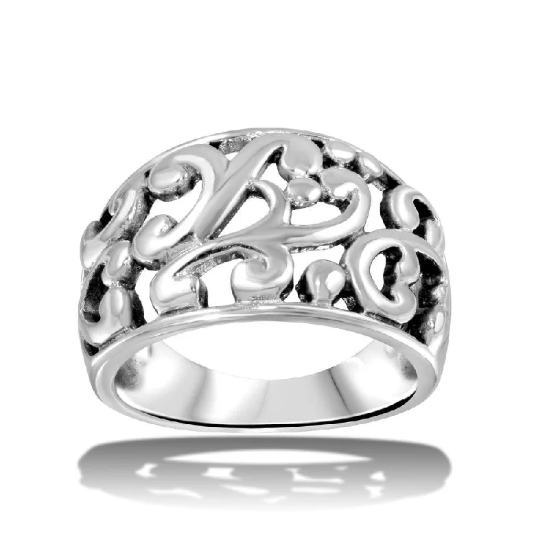 Ladies rings lightweight comfort designs-High Polished 925 Sterling Silver Old-Fashioned Dome Ring - CR00714