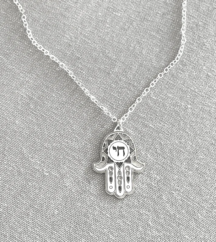 Ladies necklaces symmetrical balance styles-Fortuna Chai Hamsa Necklace