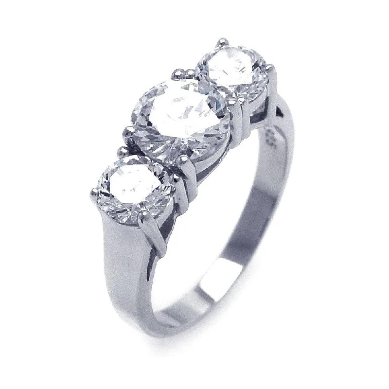 Ladies rings domed shape styles-Silver 925 Rhodium Plated CZ Past Present Future Ring - STR00696