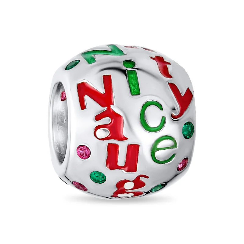 Ladies bracelets friendship band designs-Naughty Nice Christmas Charm Bead Crystal Spacer for European Bracelet