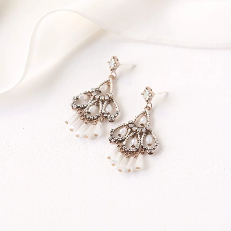 Ladies earrings comfort fit styles-White Nirvana Drop Earrings