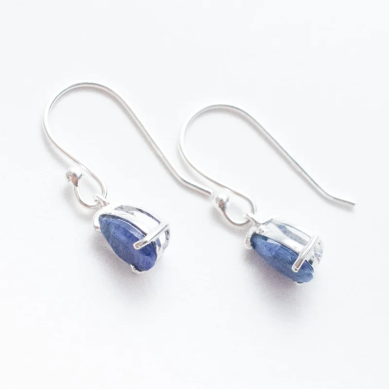 Ladies earrings festive season styles-Silver Raw Blue Sapphire Teardrop Earrings