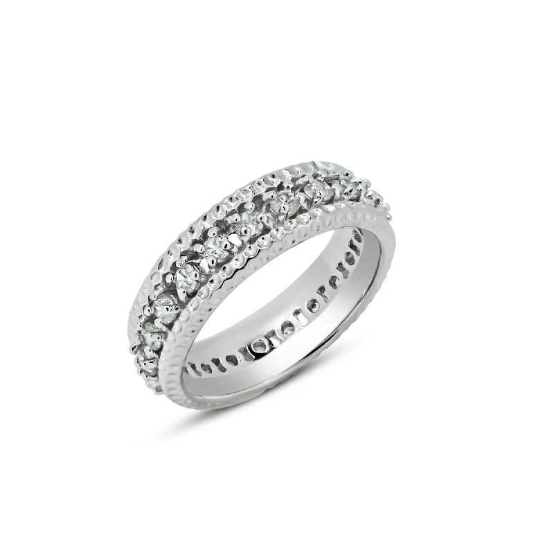 Ladies rings Italian crafted styles-Silver 925 Rhodium Plated Channel Set Clear CZ Eternity Ring - BGR00723