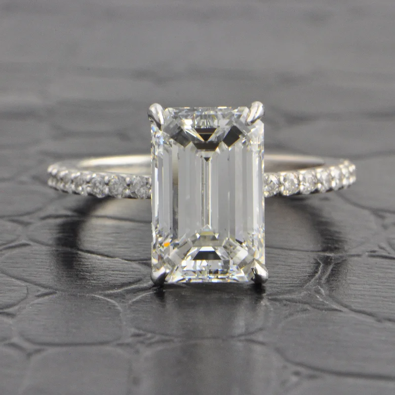 Ladies engagement rings modern diamond bands-3.01 ct. Emerald Cut Diamond Engagement Ring in Platinum