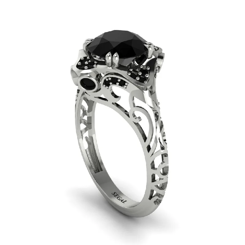 Ladies engagement rings sentimental value-Black Diamond Ornate Filigree Engagement Ring - Evie No. 39