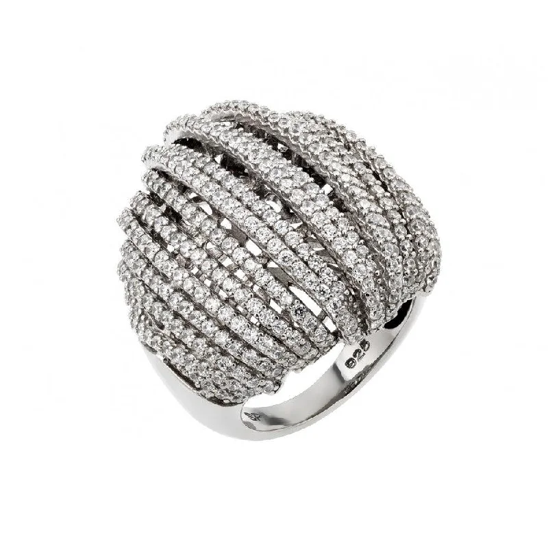 Ladies rings bold geometric designs-Silver 925 Rhodium Plated Micro Pave CZ Ring - GMR00018