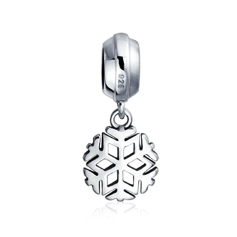 Ladies bracelets heritage inspired bracelets-Snowflake Christmas Charm Bead Sterling Silver for European Bracelets