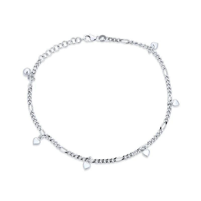 Ladies bracelets infinity symbol designs-Multi Heart Charms Anklet Ankle Bracelet Sterling Silver Figaro Chain