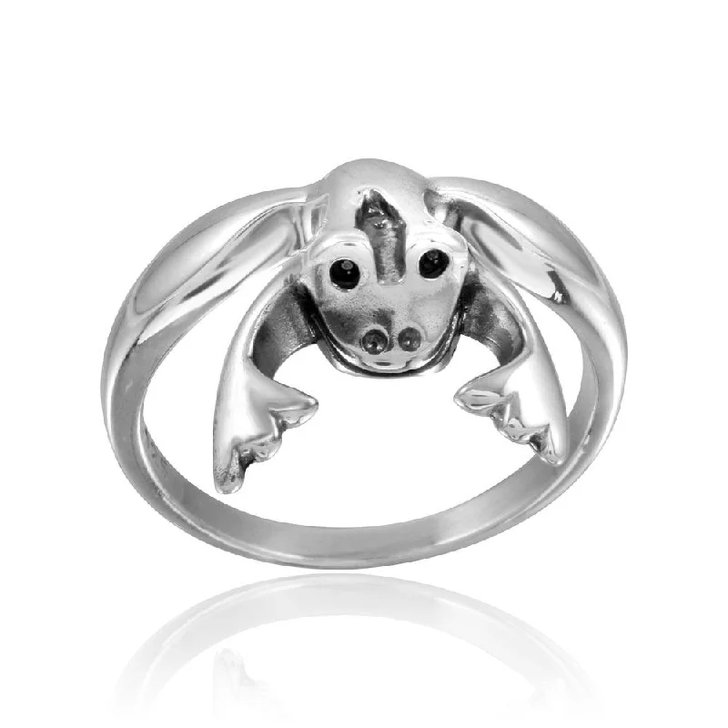 Ladies rings twisted band styles-High Polished 925 Sterling Silver Frog Ring - CR00753