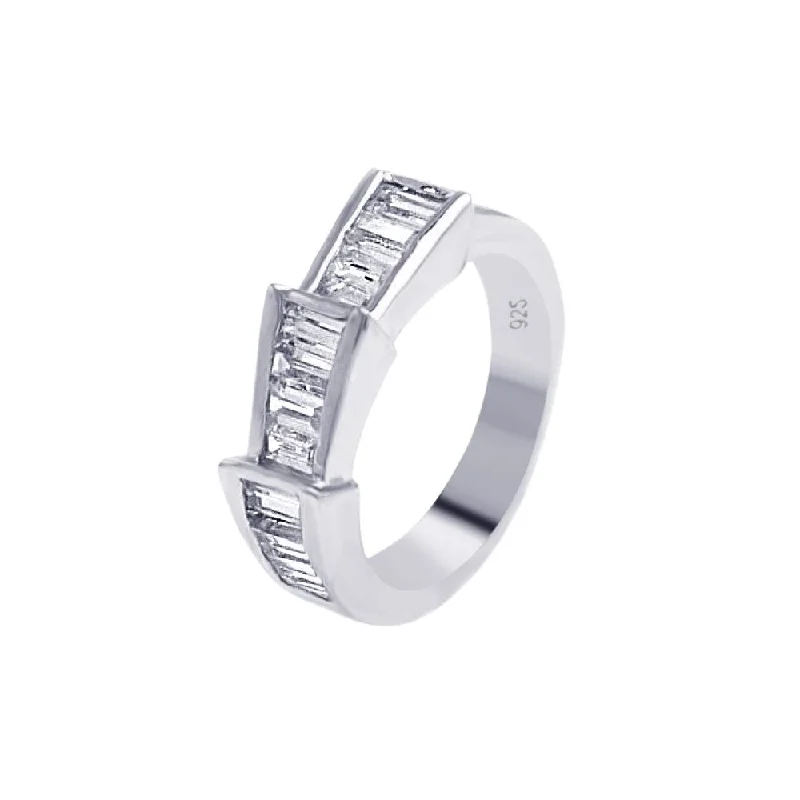 Ladies rings girlfriend surprise picks-Silver 925 Rhodium Plated Clear Baguette CZ Ring - AAR0025