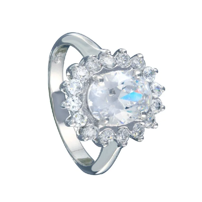 Ladies rings firm grip designs-Silver 925 Rhodium Plated Clear CZ Flower Bridal Ring - BGR00046