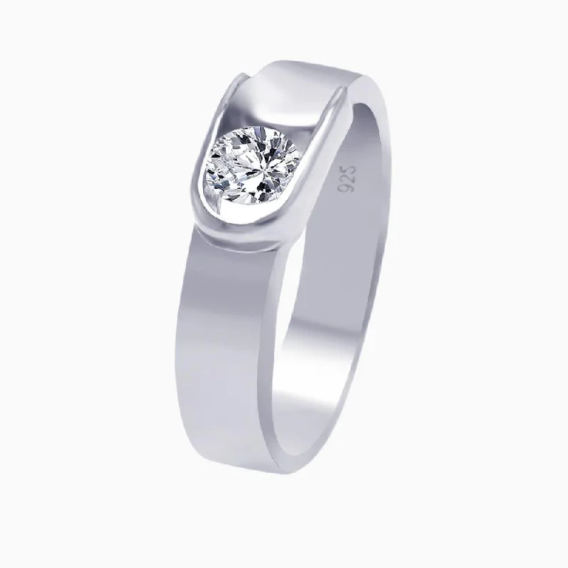 Ladies rings white diamond designs-Silver 925 Rhodium Plated CZ Belt Buckle Ring - AAR0026