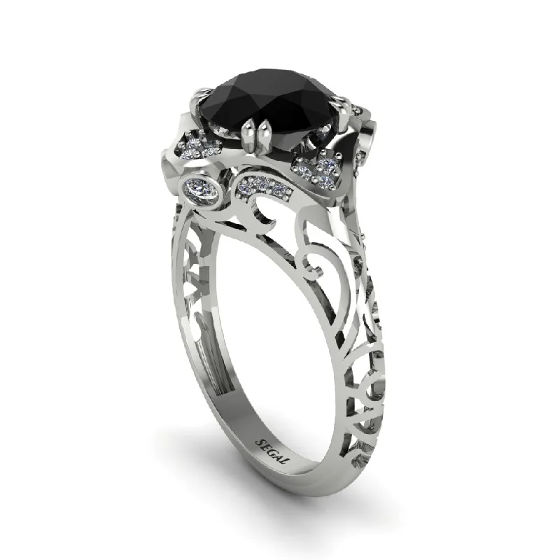 Ladies engagement rings radiant diamond cuts-Black Diamond Ornate Filigree Engagement Ring - Evie No. 9