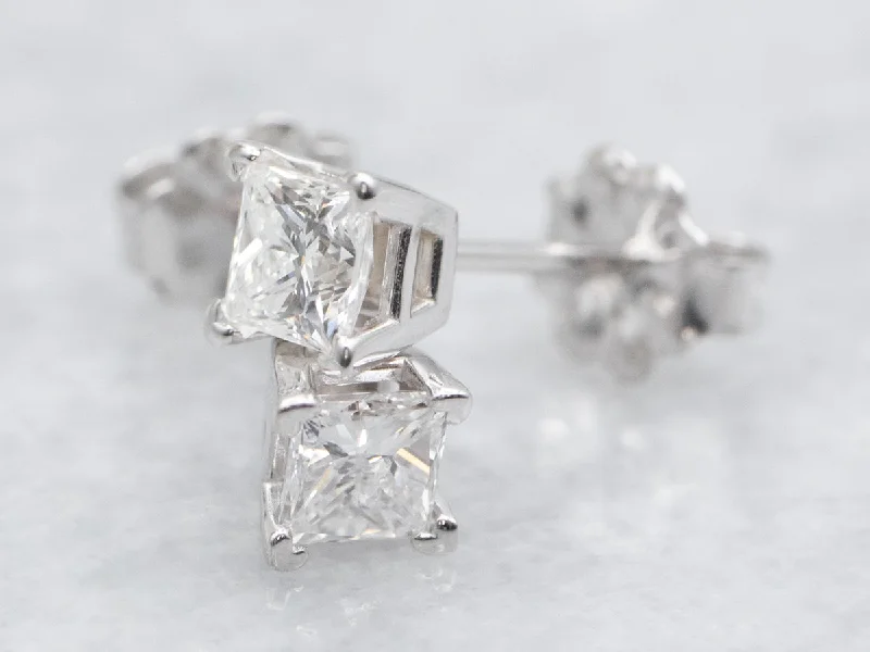 Ladies earrings surrealist style designs-Princess Cut Diamond Stud Earrings