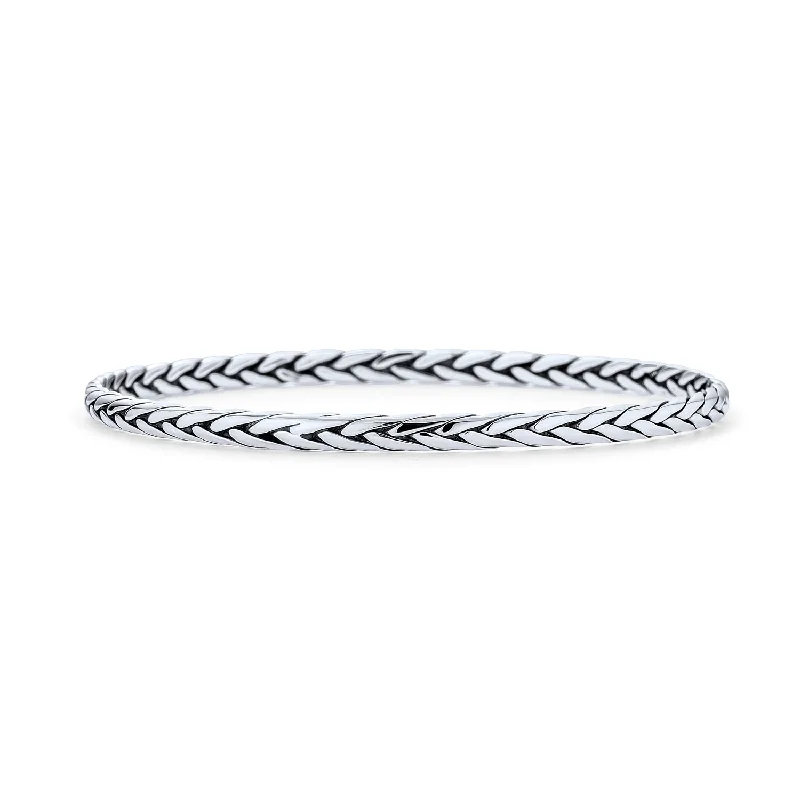 Ladies bracelets champagne diamond designs-Stackable Twisted Rope Bangle Bracelet in Sterling Silver, Basket Weave Design