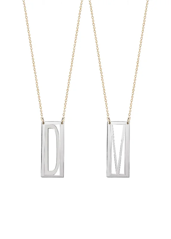 Ladies necklaces simple shape necklaces-Frame Initial Necklace