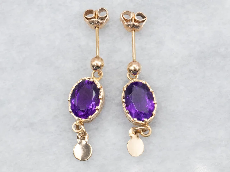 Ladies earrings architectural style designs-Amethyst Drop Earrings with Gold Tassels