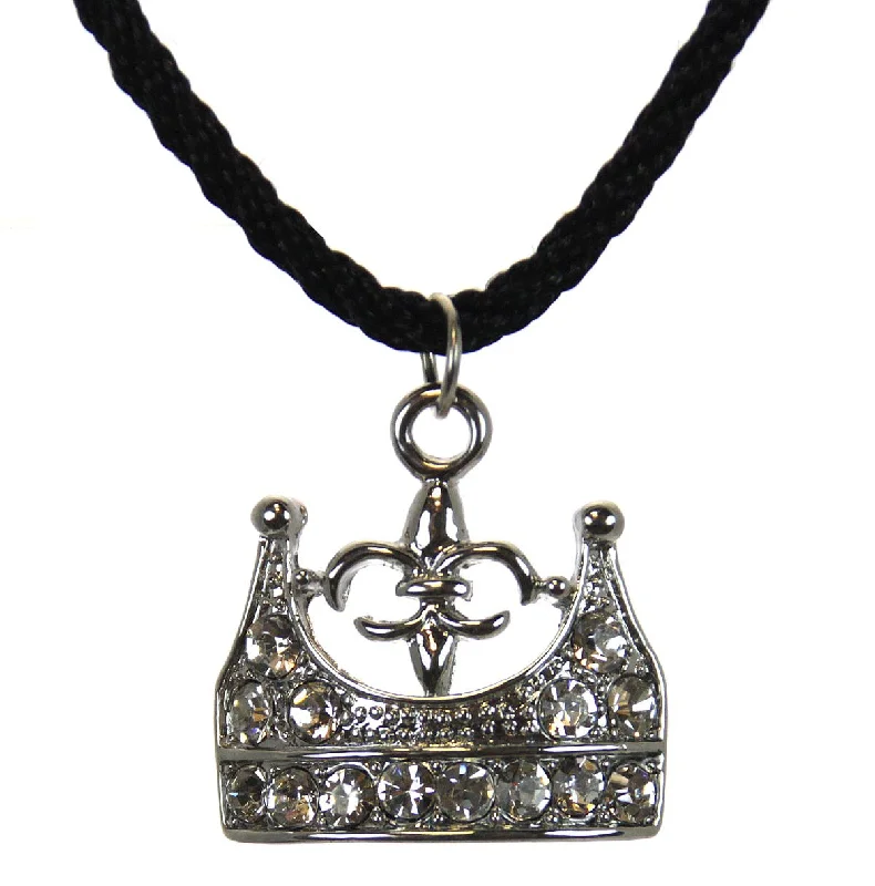 Ladies necklaces glitter accent styles-Crown Pendant on a Black Necklace