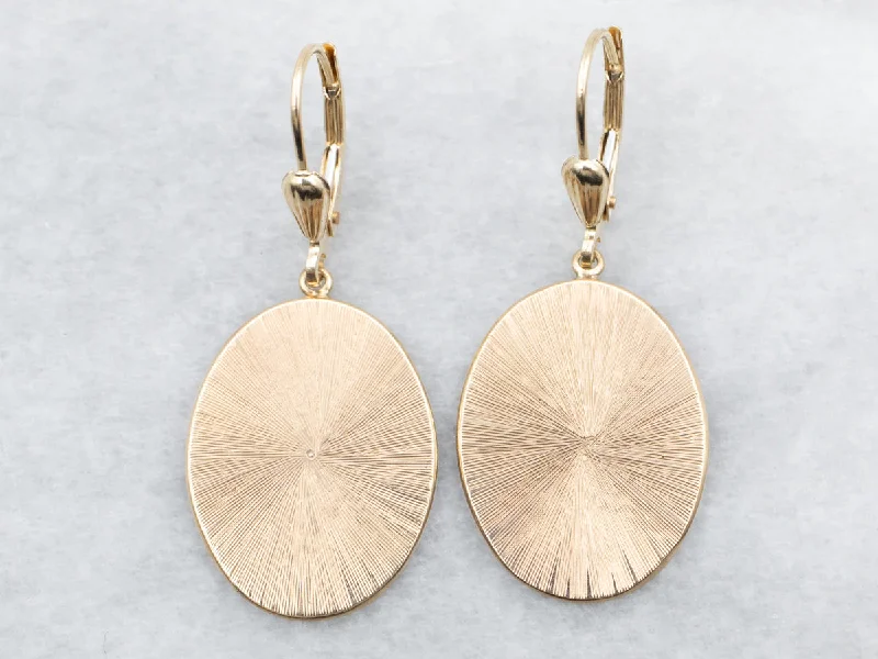 Ladies earrings Scandinavian minimal designs-Yellow Gold Oval Textured Cufflink Conversion Drop Earrings