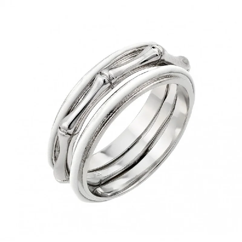 Ladies rings jewelry care tips-Silver 925 Rhodium Plated Bone Eternity Ring - BGR00888WHT