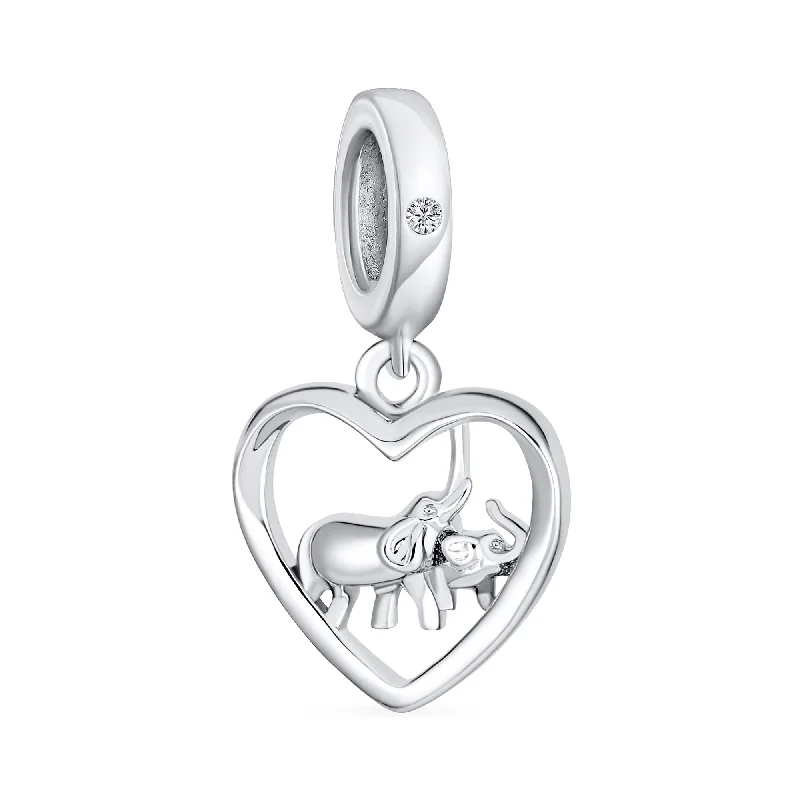 Ladies bracelets intricate contour designs-I Love You Heart Elephant Charm Bead Sterling Silver for European Bracelet