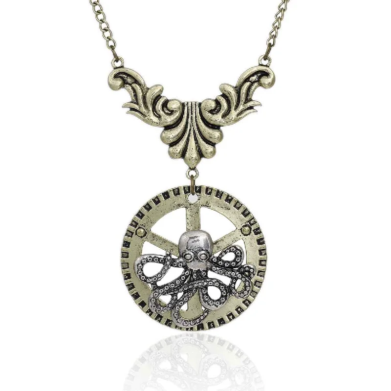 Ladies necklaces durable craft necklaces-SEXY SPARKLES Steampunk Necklace Link Curb Chain Antique Bronze Gear Octopus