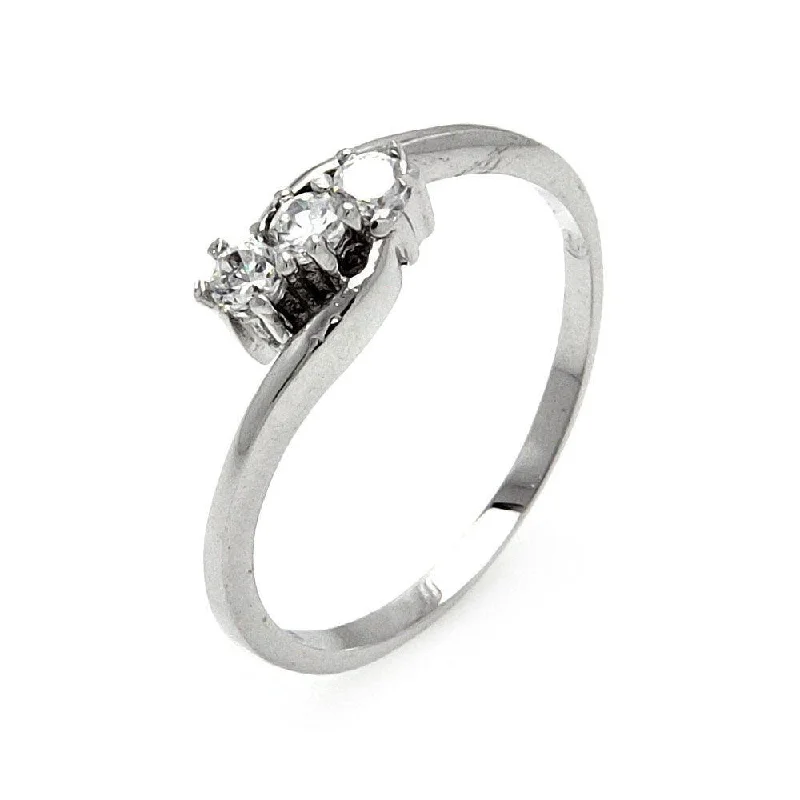 Ladies rings bold silver styles-Silver 925 Rhodium Plated 3 Clear CZ Twist Ring - BGR00544