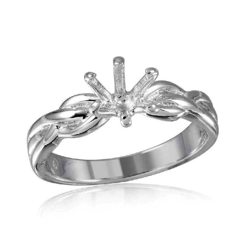 Ladies rings resin accent styles-Silver 925 Rhodium Plated 6 Prong Setting Mounting Ring - BGR00518