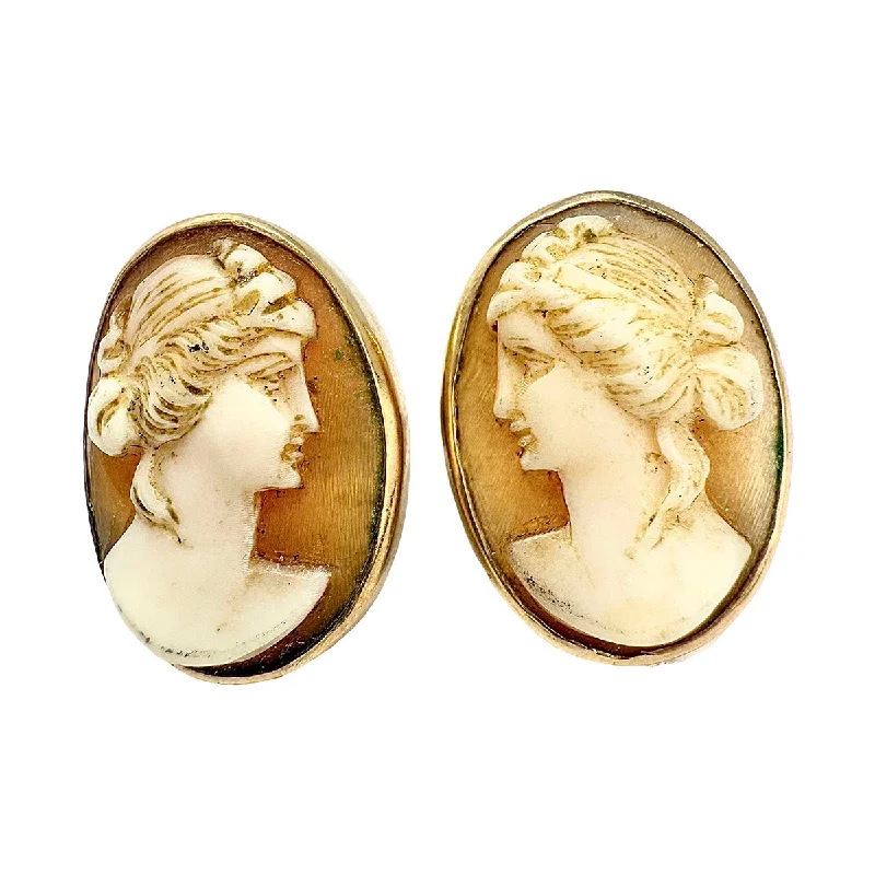 Ladies earrings Halloween theme earrings-14K Gold Oval Cameo Earrings