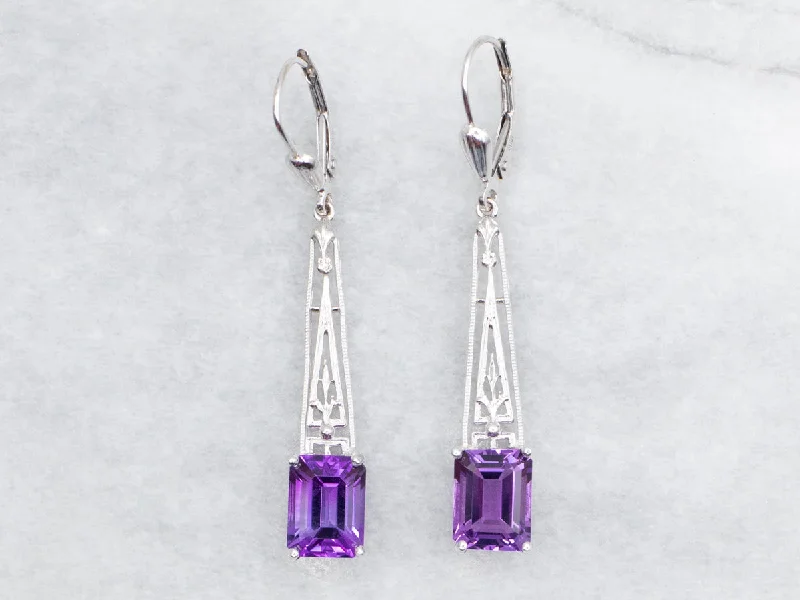 Ladies earrings anniversary special designs-Gold Filigree Amethyst Dangle Earrings