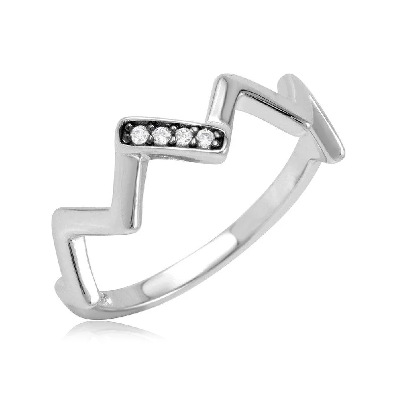 Ladies rings girlfriend surprise picks-Silver Rhodium 925 Plated ZigZag Ring with Cubic Zirconia Stones - BGR01080