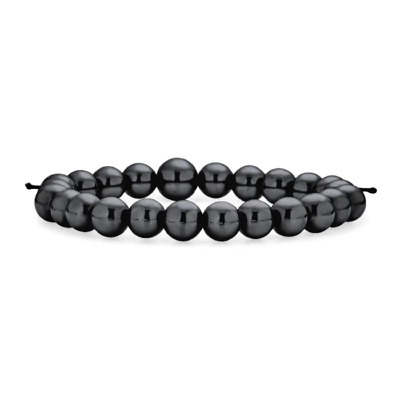 Ladies bracelets Thanksgiving gift styles-Mala Prayer Hematite Bead Stretch Bracelet for Men Black Grey 8MM