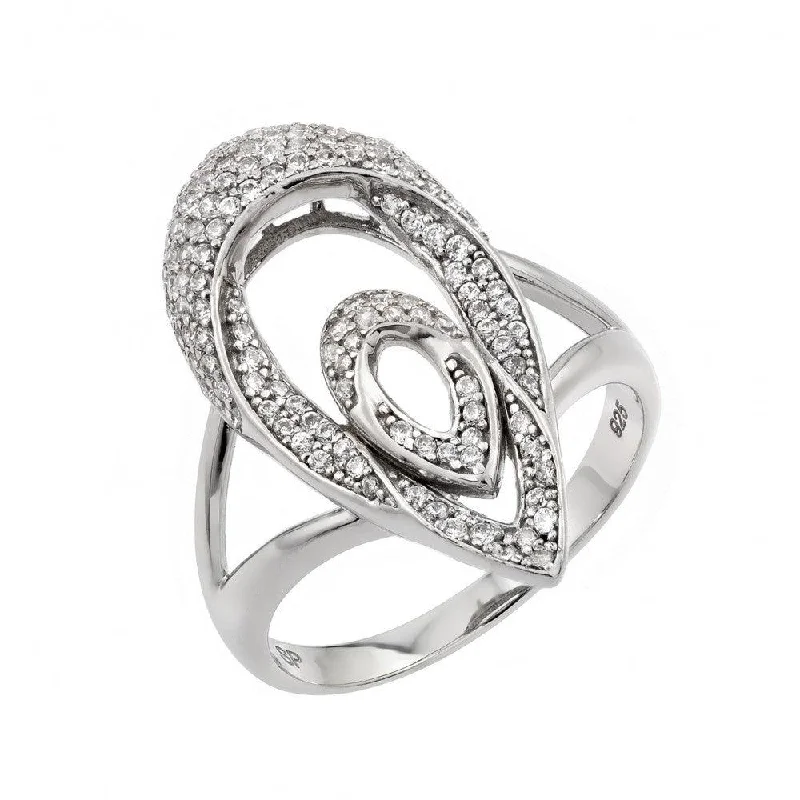 Ladies rings open band patterns-Silver 925 Rhodium Plated Micro Pave CZ Ring - GMR00022