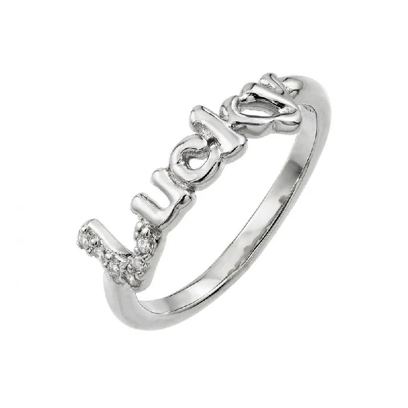 Ladies rings accurate size guide-Silver 925 Rhodium Plated Lucky Ring - BGR00929